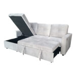 Reversible corner sofa-bed with storage space Felia velvet fabric in light gray color 225x148x81cm - Слика 5