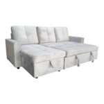 Reversible corner sofa-bed with storage space Felia velvet fabric in light gray color 225x148x81cm - Слика 6