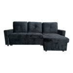 Reversible corner sofa-bed with storage space Felia velvet fabric in black color 225x148x81cm - Image 2