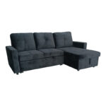 Reversible corner sofa-bed with storage space Felia velvet fabric in black color 225x148x81cm