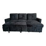 Reversible corner sofa-bed with storage space Felia velvet fabric in black color 225x148x81cm - Image 3