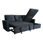 Reversible corner sofa-bed with storage space Felia velvet fabric in black color 225x148x81cm - Image 4