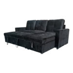 Reversible corner sofa-bed with storage space Felia velvet fabric in black color 225x148x81cm - Image 5
