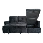 Reversible corner sofa-bed with storage space Felia velvet fabric in black color 225x148x81cm - Image 6