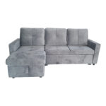 Reversible corner sofa-bed with storage space Felia velvet fabric in gray color 225x148x81cm - Image 2