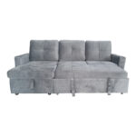 Reversible corner sofa-bed with storage space Felia velvet fabric in gray color 225x148x81cm - Image 3