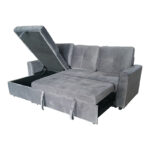 Reversible corner sofa-bed with storage space Felia velvet fabric in gray color 225x148x81cm - Image 4
