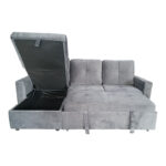 Reversible corner sofa-bed with storage space Felia velvet fabric in gray color 225x148x81cm - Image 6