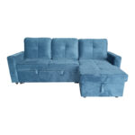 Reversible corner sofa-bed with storage space Felia velvet fabric in blue color 225x148x81cm - Image 2