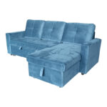 Reversible corner sofa-bed with storage space Felia velvet fabric in blue color 225x148x81cm - Image 3