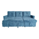 Reversible corner sofa-bed with storage space Felia velvet fabric in blue color 225x148x81cm - Image 4