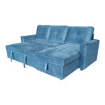 Reversible corner sofa-bed with storage space Felia velvet fabric in blue color 225x148x81cm - Image 5