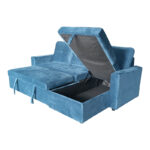 Reversible corner sofa-bed with storage space Felia velvet fabric in blue color 225x148x81cm - Image 6