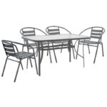 Dining set 5pcs Ensure-Tade metal-glass dark grey 140x80x70cm