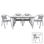 Dining set 7pcs Ensure-Tade metal-glass dark grey 140x80x70cm - Image 2