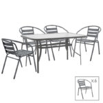 Dining set 7pcs Ensure-Tade metal-glass dark grey 140x80x70cm