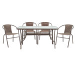 Dining set 5pcs Ensure-Obbi metal-glass brown 140x80x70cm - Слика 2