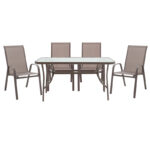 Dining set 5pcs Ensure-Calan metal-glass brown 140x80x70cm - Слика 2
