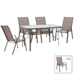 Dining set 7pcs Ensure-Calan metal-glass brown 140x80x70cm