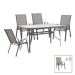 Dining table Calan-Ensure set of 7 dark anthracite metal and anthracite textilene 140x80x70cm
