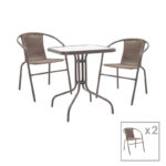 Obbi-Watson dining table set of 3 brown metal-pe rattan60x60x70cm