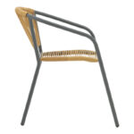 Lindaria stackable metal armchair in dark grey color and pe rattan in natural color 54x63x74cm - Image 3