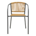 Lindaria stackable metal armchair in dark grey color and pe rattan in natural color 54x63x74cm - Image 4