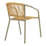 Lindaria stackable metal armchair in champagne color and pe rattan in natural color 54x63x74cm - Image 2