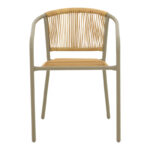 Lindaria stackable metal armchair in champagne color and pe rattan in natural color 54x63x74cm - Image 4