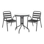 Watson-Sussie dining table set of 3 pieces black metal-glass D60x70cm