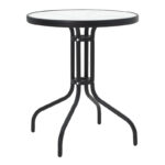 Watson-Sussie dining table set of 3 pieces black metal-glass D60x70cm - Image 5