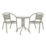 Watson-Tade dining table set of 3 pieces champagne-glass metal D60x70cm
