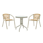 Watson-Lindaria dining table set of 3 pieces champagne-glass metal D60x70cm
