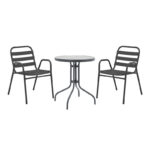 Dining table Watson-Sussie set of 3 pieces anthracite metal-glass Φ60x70cm
