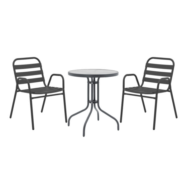 Dining table Watson-Sussie set of 3 pieces anthracite metal-glass Φ60x70cm