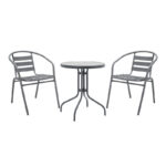 Dining table Watson-Tade set of 3 pieces anthracite metal-glass Φ60x70cm