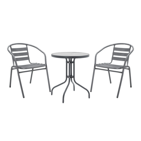 Dining table Watson-Tade set of 3 pieces anthracite metal-glass Φ60x70cm