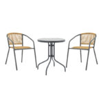 Трпезариска маса Watson-Lindaria сет од 3 парчиња антрацит метал-стакло Φ60x70 см