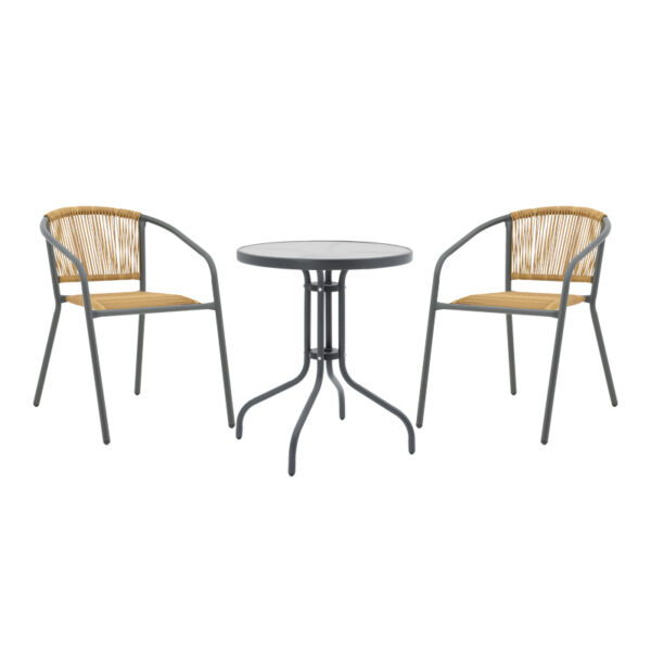 Dining table Watson-Lindaria set of 3 pieces anthracite metal-glass Φ60x70cm
