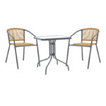 Watson-Lindaria dining table anthracite metal-glass and pe rattan in natural shade 70x70x70cm