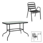 Dining table Valor-Sussie set of 5 pcs metal black-glass 110x60x70cm