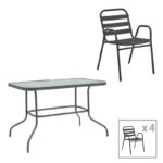 Dining table Valor-Sussie set of 5 pieces anthracite metal-glass 110x60x70cm