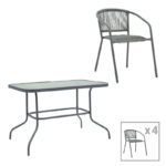 Dining table Valor-Lindaria set of 5 pieces anthracite metal-glass-pe rattan 110x60x70cm
