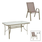 Dining table Ensure-Calan metal-glass in champagne color 140x80x70cm