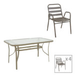 Dining table Sussie-Ensure 5pcs metal-glass in champagne color 140x80x70cm