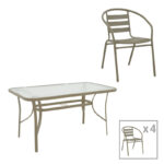 Трпезариска маса Tade-Ensure 5 парчиња метал-стакло во шампањ боја 140x80x70 см