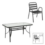 Dining table Sussie-Ensure 5pcs metal-glass in black color 140x80x70cm