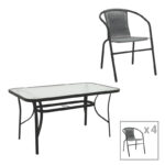 Dining table Obbi-Ensure 5pcs metal-glass in black color 140x80x70cm