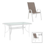 Dining table Calan-Ensure 5pcs metal-glass in white color 120x70x70cm