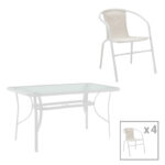 Dining table Obbi-Ensure 5pcs metal-glass in white color 120x70x70cm